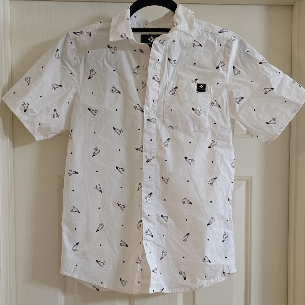 Converse White Casual Shirt with Black Pattern